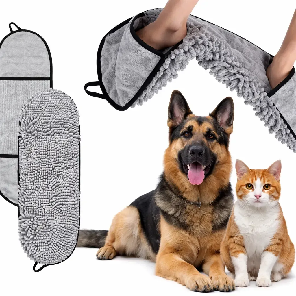 Pawzo Microfiber Pet Drying Towel Gloves for Dogs & Cats | Super Absorbent Chenille Pet Bath Towel | Quick Dry Grooming Mitt for Pets