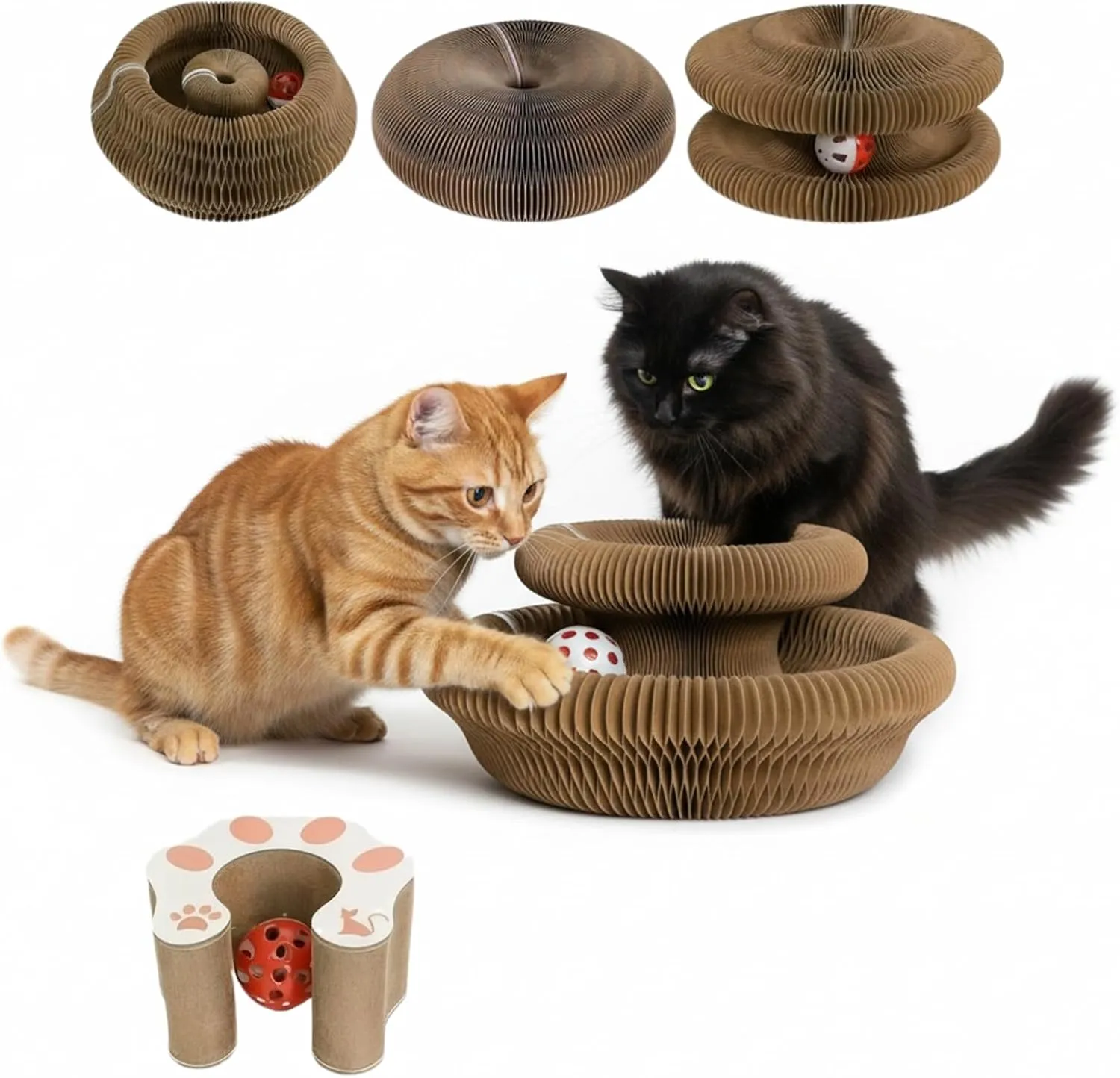 Pawzo Reversible Cardboard Cat Scratcher with Ball Track