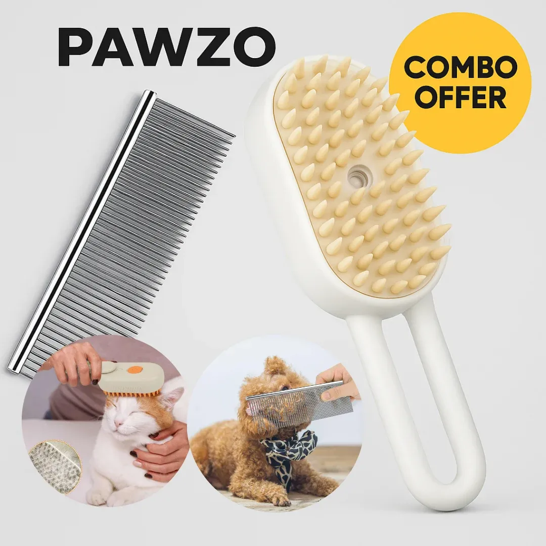 Pawzo 2-in-1 Pet Grooming Brush & Comb for Dogs & Cats
