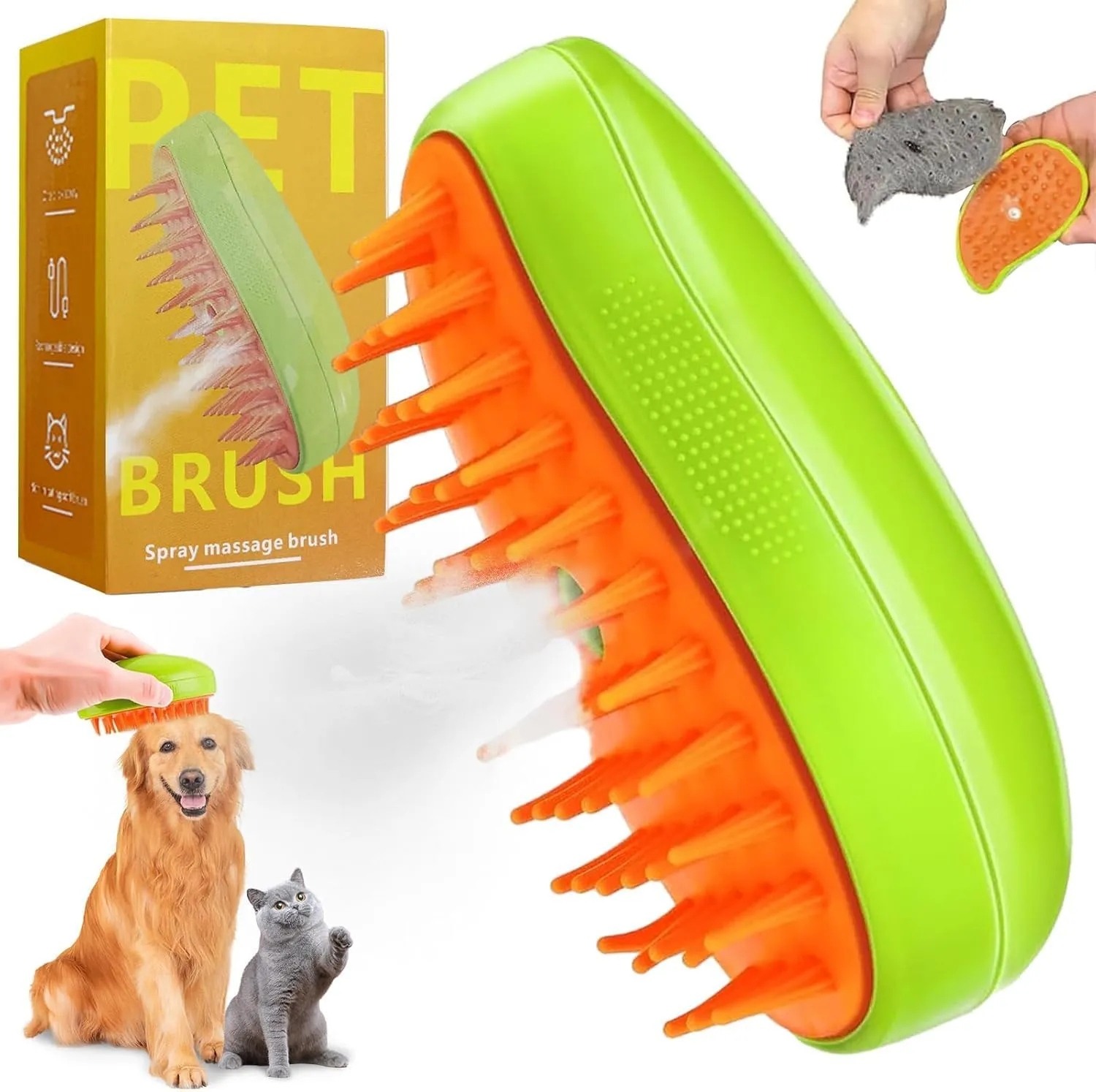 Pawzo Steam Grooming Brush for Dogs & Cats (USB Rechargeable)
