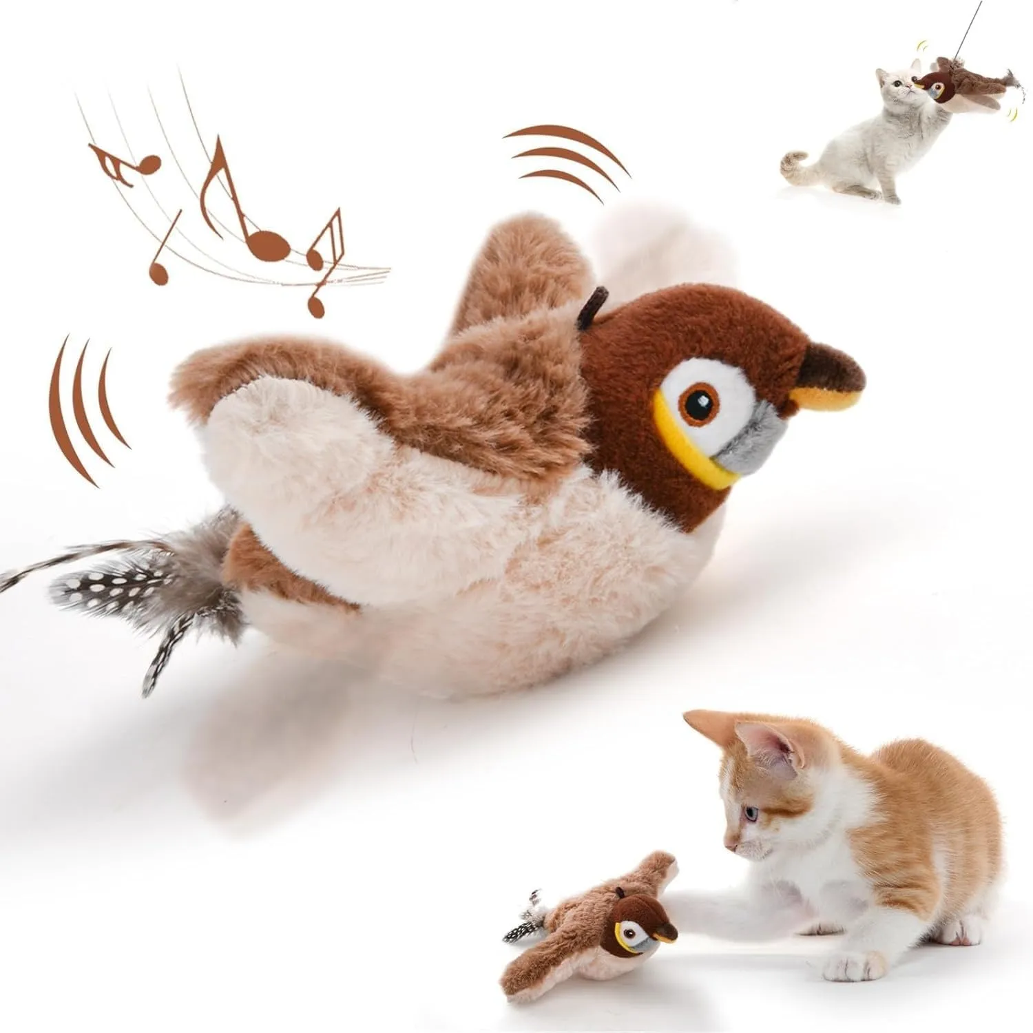 Interactive Cat Toy – Rechargeable Chirping Flapping Bird Plush Toy with Realistic Sound & Wing Motion