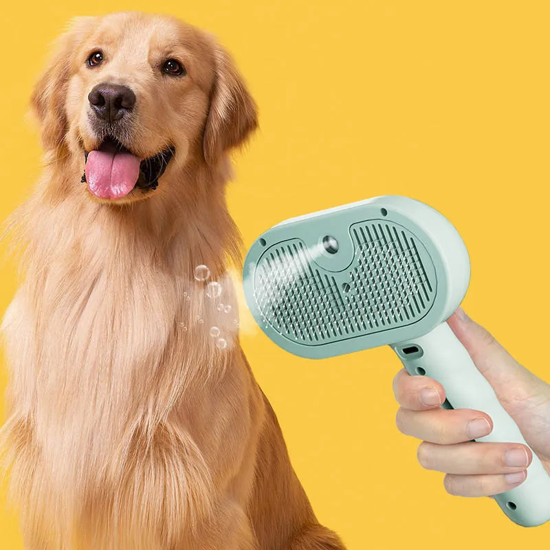 Steamy Anti‑Static Self‑Cleaning Pet Brush
