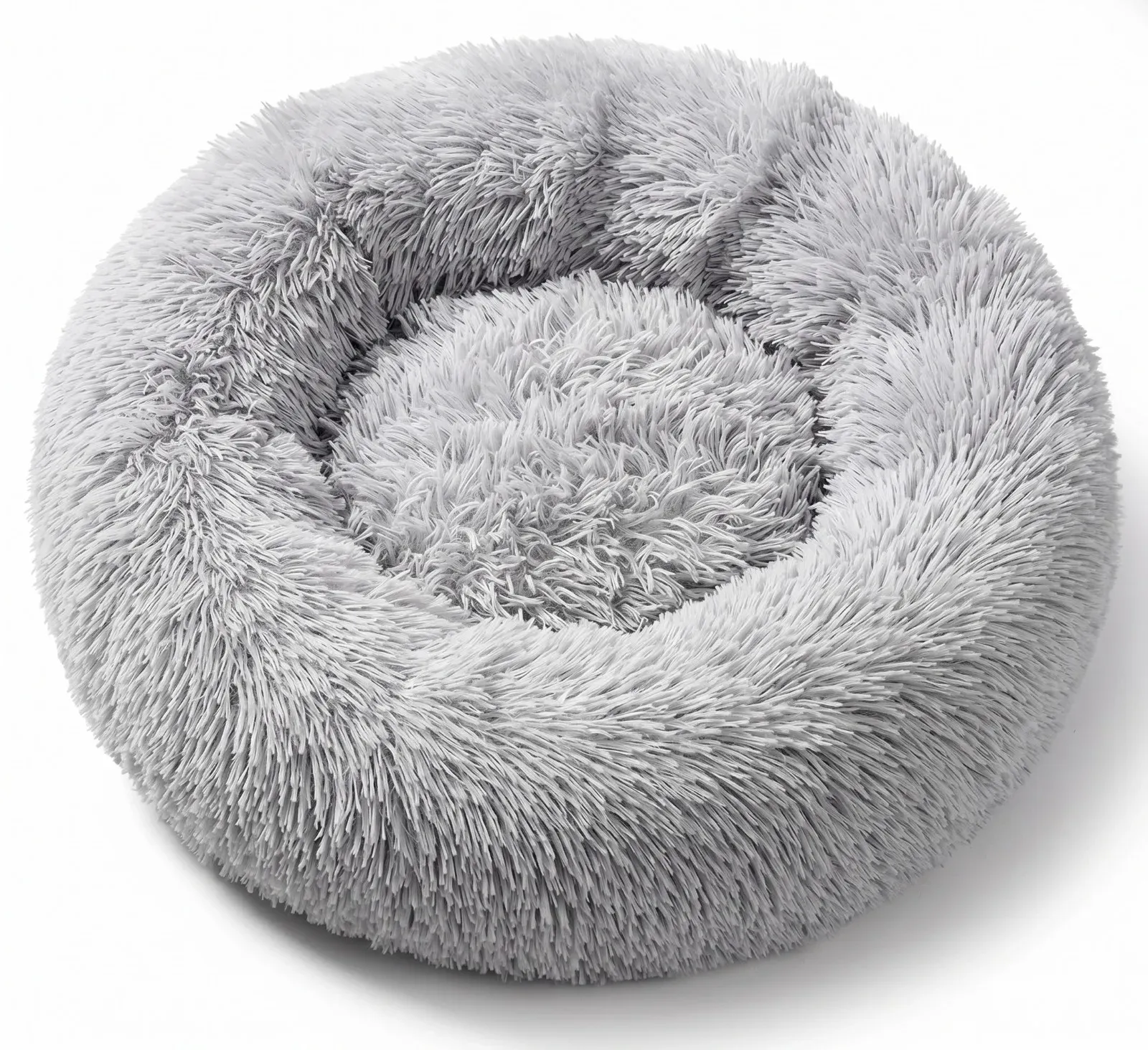 Pawzo Premium Deep Sleep Support Calming Pet Bed - Ultra Soft Plush Donut Cuddler for Cats & Small Dogs | Fluffy Grey Bed for Anxiety Relief, Washable (60x60cm)