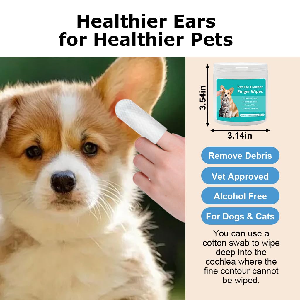 Pawzo Pet Ear Cleaner Finger Wipes – 50pcs | Removes Earwax, Dirt & Mites | Safe for Dogs & Cats - Image 3