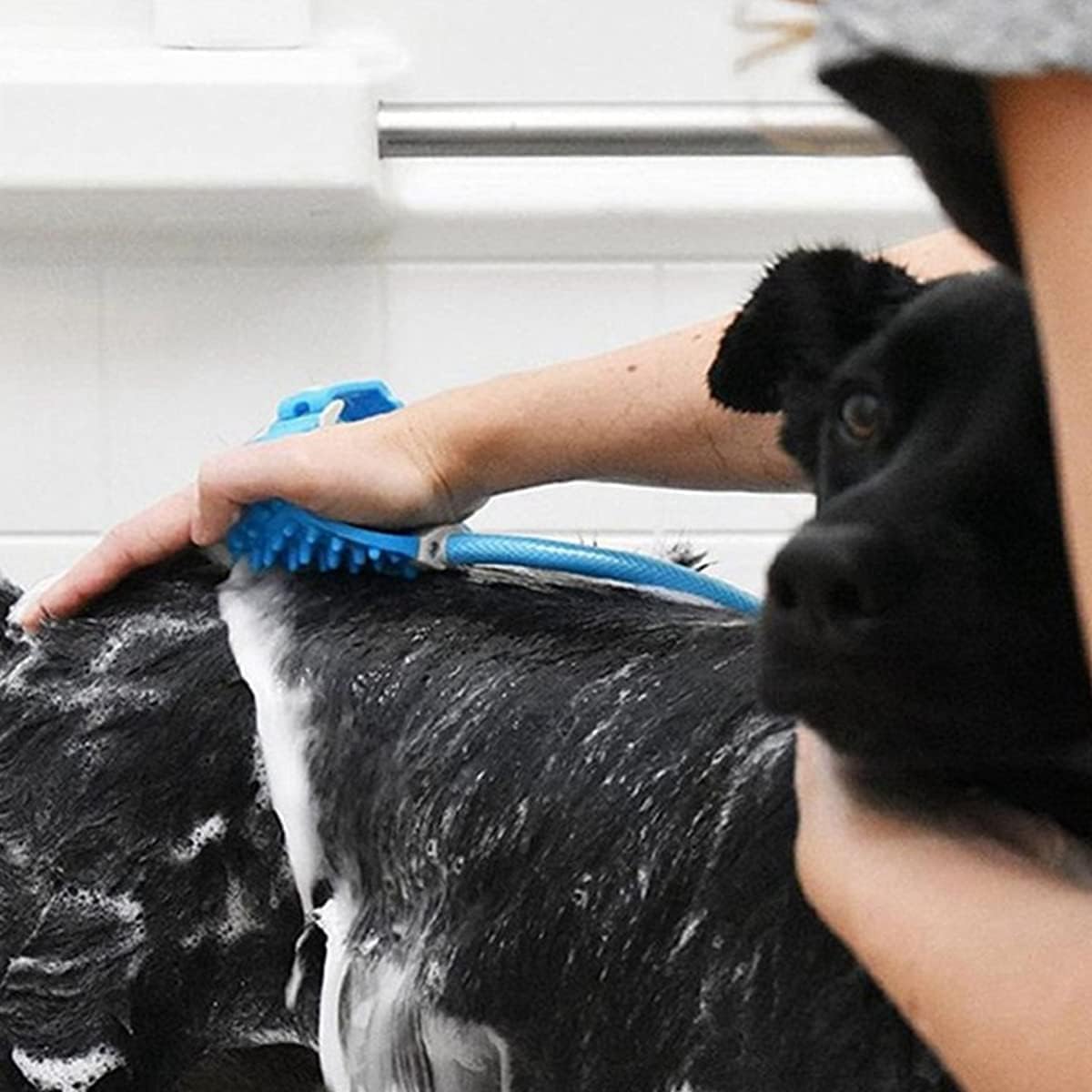 Pawzo 3-in-1 Pet Bathing Shower Sprayer & Grooming Brush – Dog Bath Hose with Adjustable Water Flow, Massage Scrubber & Universal Faucet Adapter (For Dogs & Cats) - Image 4