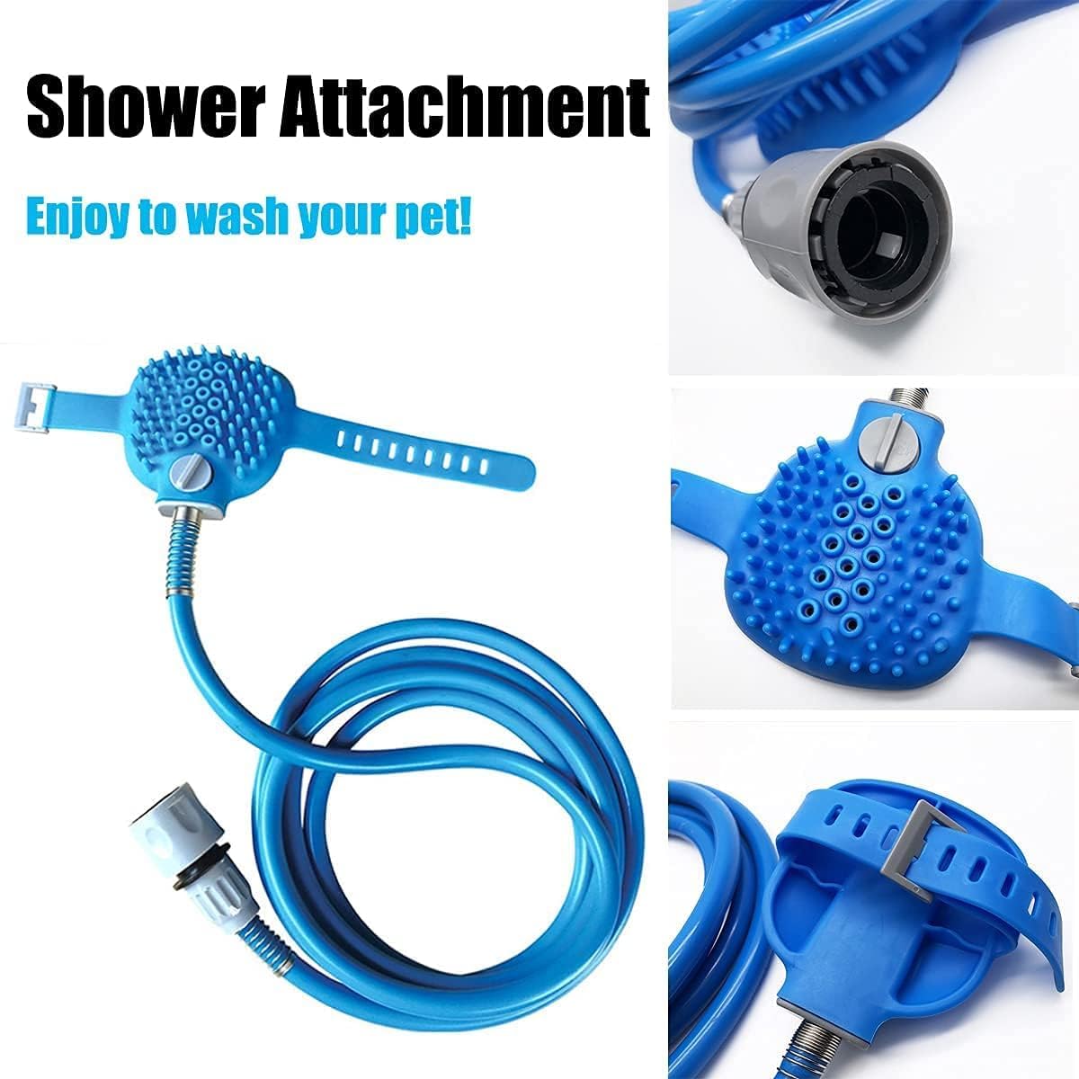 Pawzo 3-in-1 Pet Bathing Shower Sprayer & Grooming Brush – Dog Bath Hose with Adjustable Water Flow, Massage Scrubber & Universal Faucet Adapter (For Dogs & Cats) - Image 8
