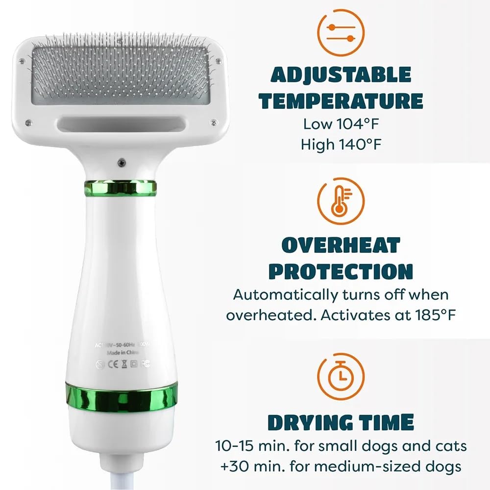 Pawzo™ Pet Grooming Brush with Drying Feature – 2-in-1 Dog & Cat Hair Dryer with Slicker Brush | Adjustable Heat | Tangle-Free Detangling & Loose Fur Removal - Image 4