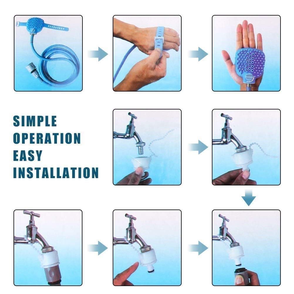 Pawzo 3-in-1 Pet Bathing Shower Sprayer & Grooming Brush – Dog Bath Hose with Adjustable Water Flow, Massage Scrubber & Universal Faucet Adapter (For Dogs & Cats) - Image 7