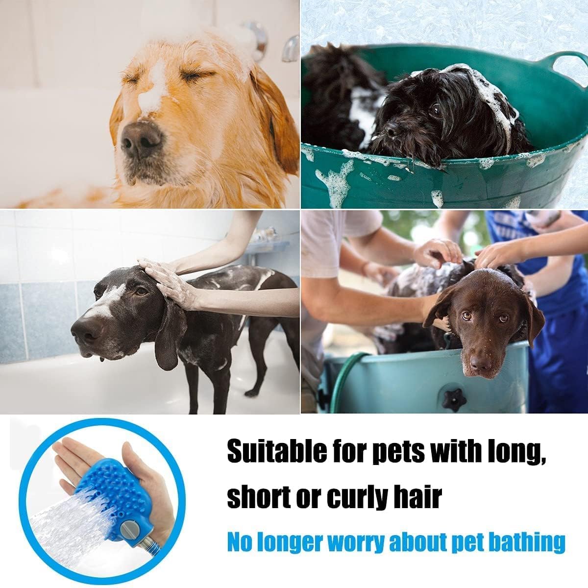 Pawzo 3-in-1 Pet Bathing Shower Sprayer & Grooming Brush – Dog Bath Hose with Adjustable Water Flow, Massage Scrubber & Universal Faucet Adapter (For Dogs & Cats) - Image 5