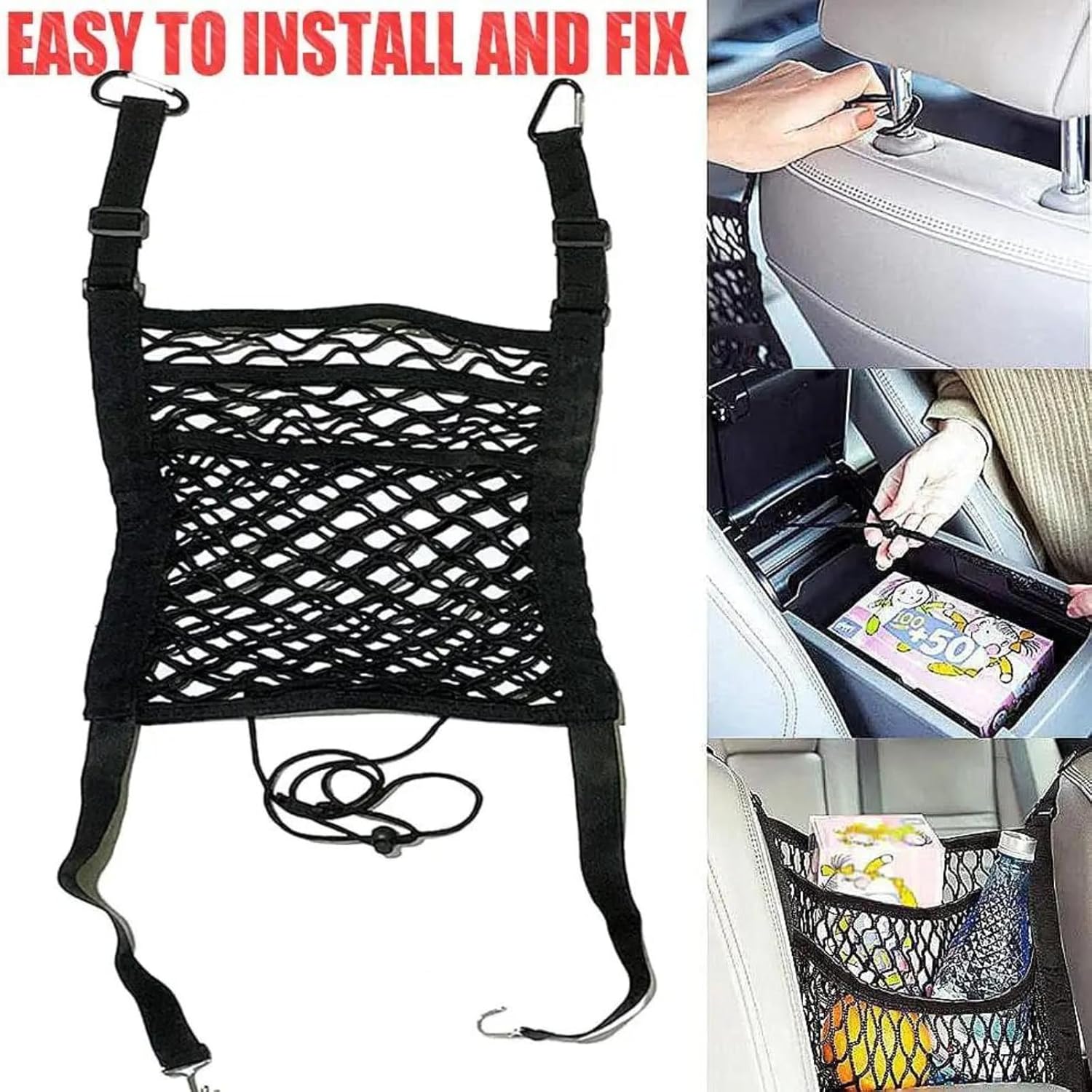 Pawzo Pet Car Safety Mesh Barrier – Prevents Pets from Jumping to Front Seat | Dog Car Divider & Storage Pocket - Image 2