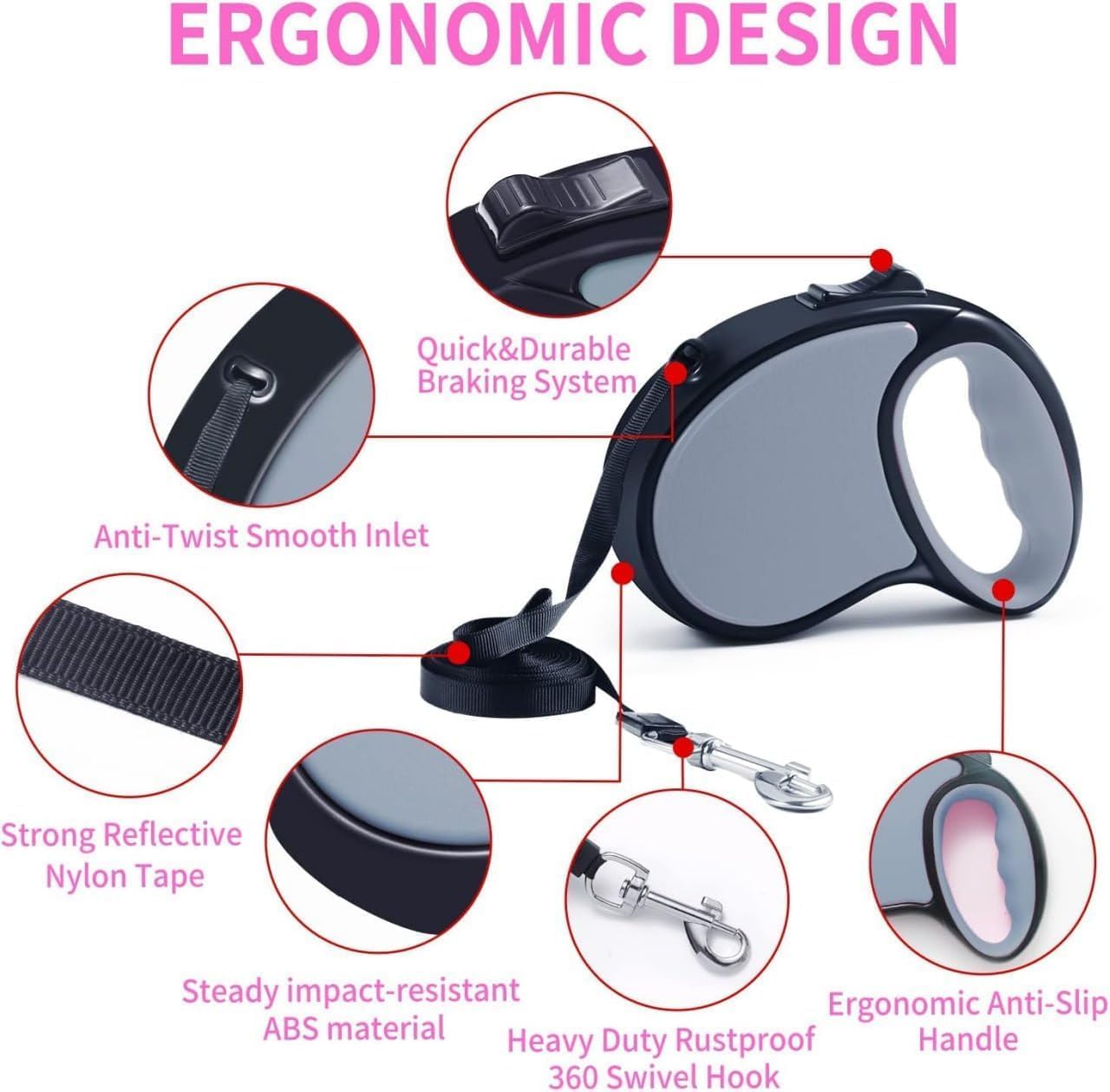 Pawzo Retractable Dog Leash with Brake & Lock System – Heavy-Duty, Tangle-Free Lead for Small & Medium Dogs, Soft Anti-Slip Handle (5 Meter Length, Multiple Colors) - Image 4