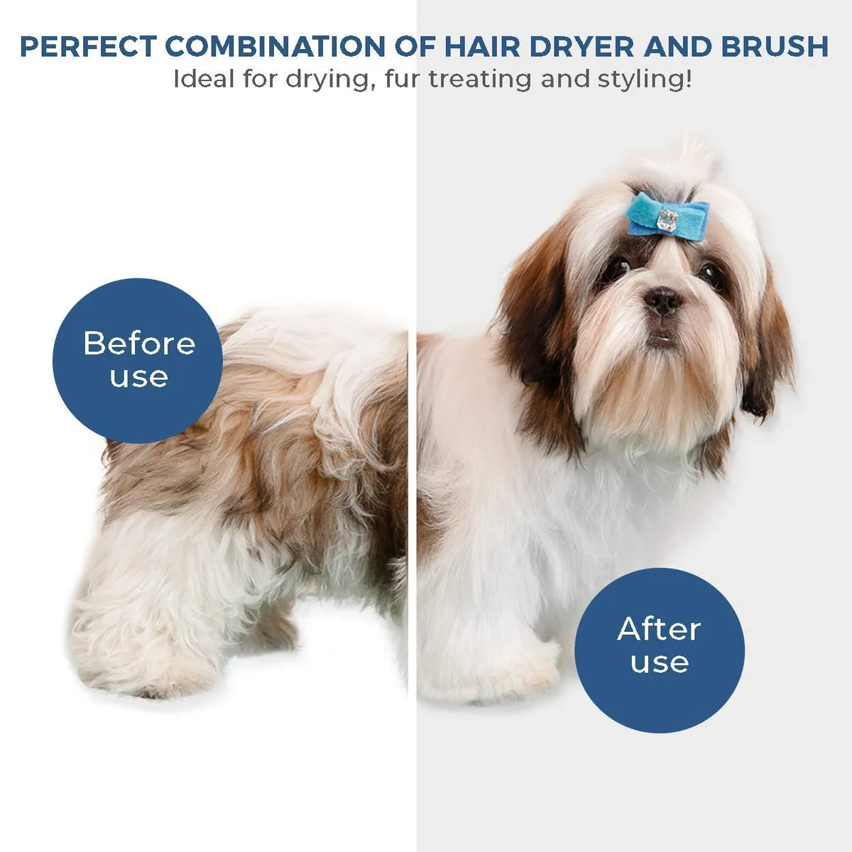 Pawzo™ Pet Grooming Brush with Drying Feature – 2-in-1 Dog & Cat Hair Dryer with Slicker Brush | Adjustable Heat | Tangle-Free Detangling & Loose Fur Removal - Image 2