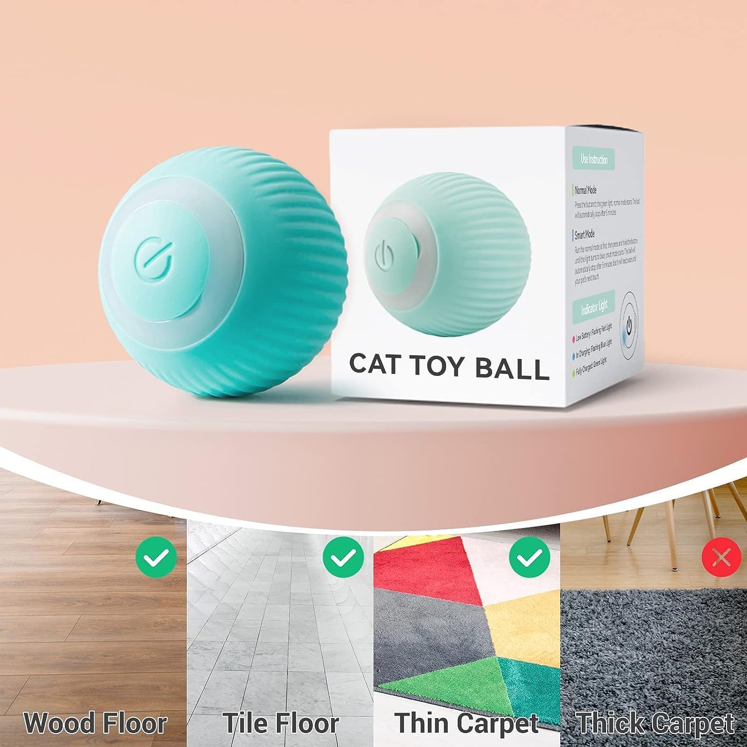 Pawzo Interactive Smart Cat Ball,Quiet Cat Toys for Indoor Cats Adult Automatic 360° Rotating Kitten Toys,Intelligent Automatic Mobile Ball USB Charging Pet Toy,Fun Gift for Kitten - Image 5