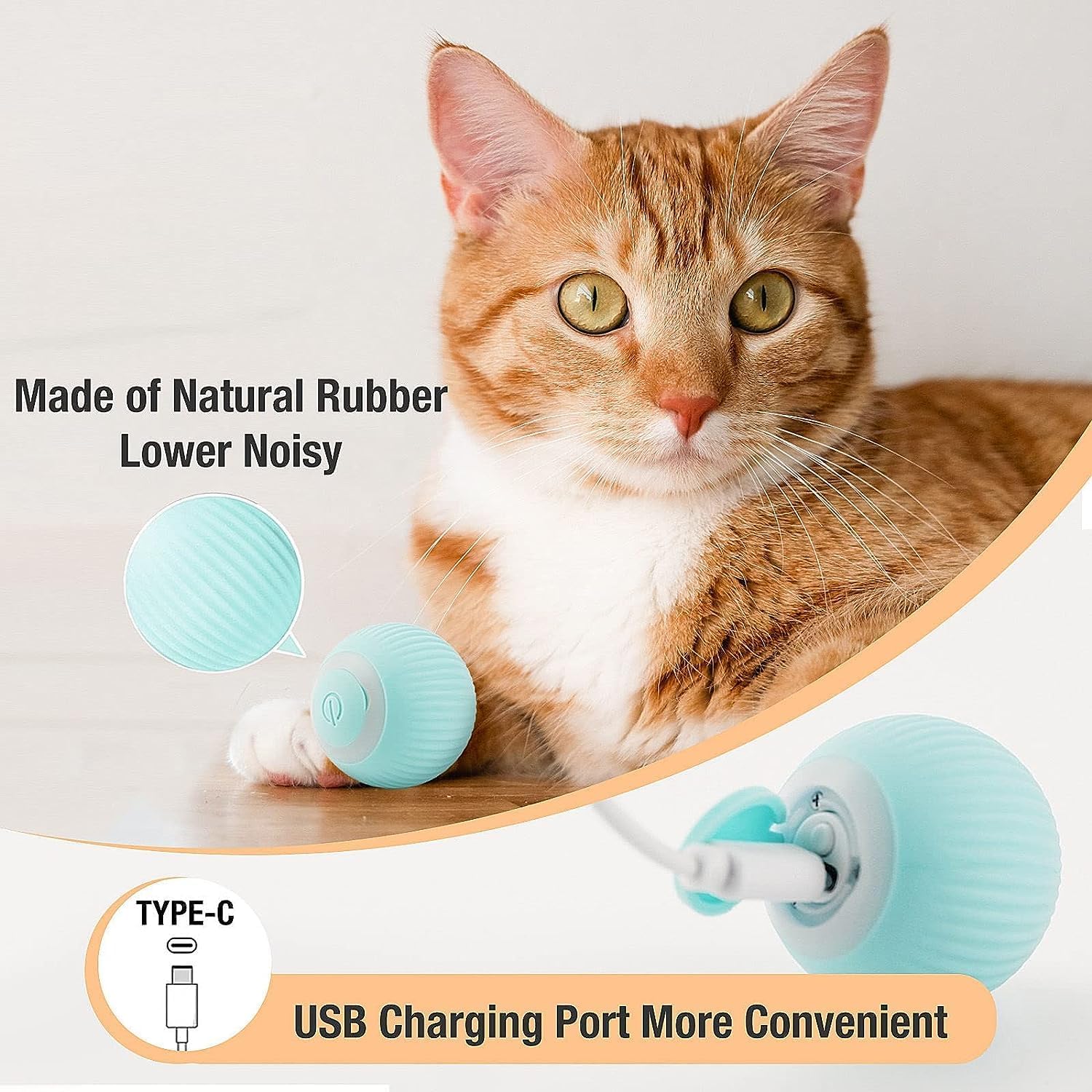 Pawzo Interactive Smart Cat Ball,Quiet Cat Toys for Indoor Cats Adult Automatic 360° Rotating Kitten Toys,Intelligent Automatic Mobile Ball USB Charging Pet Toy,Fun Gift for Kitten - Image 3